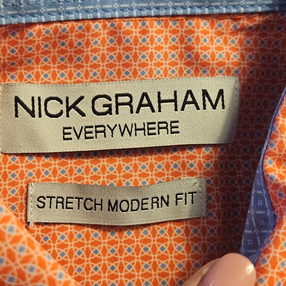 Nick Graham Mens Performance Stretch Sport Shirt Modern Fit S Orange - Picture 7 of 10